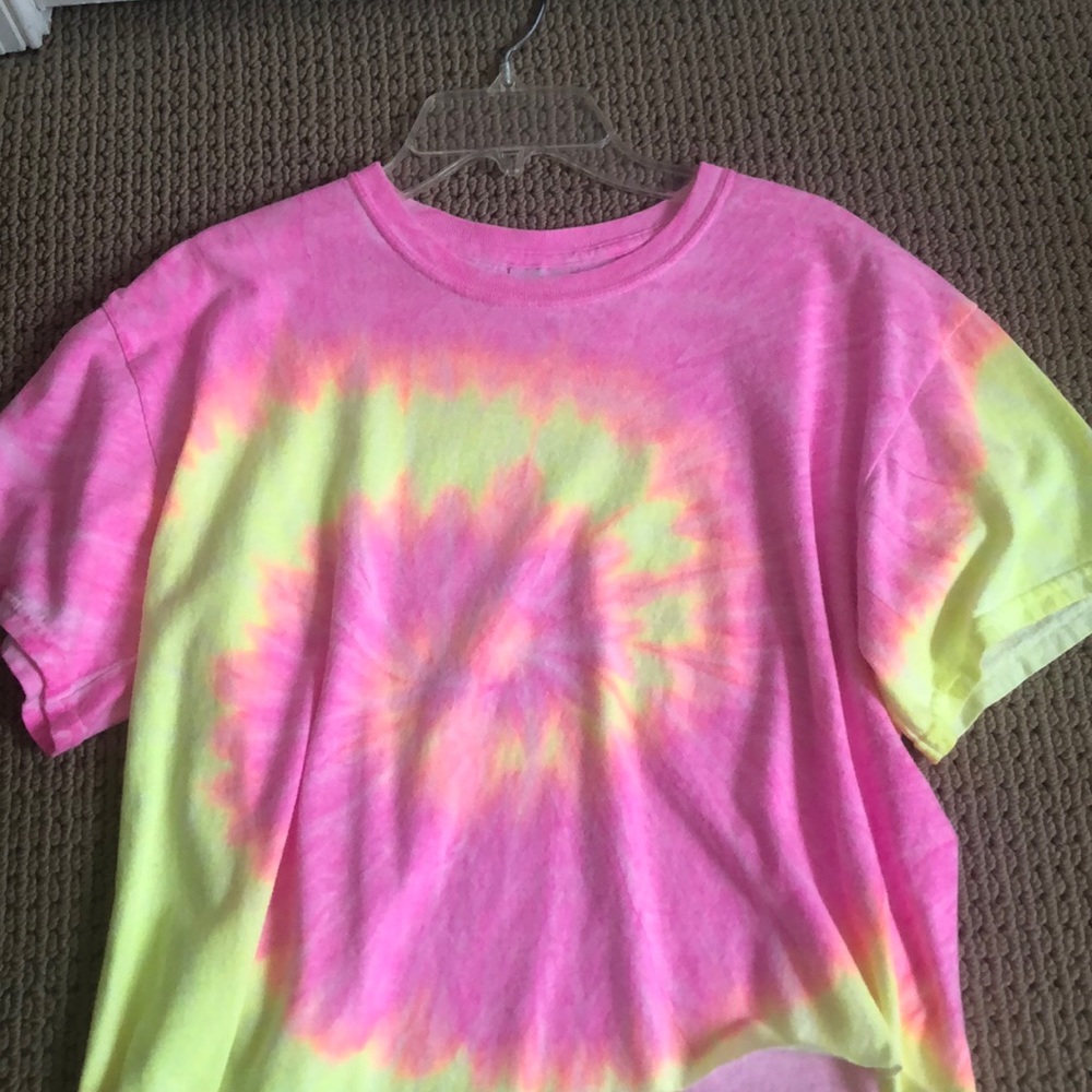 Pink and yellow tie dye t-shirt.